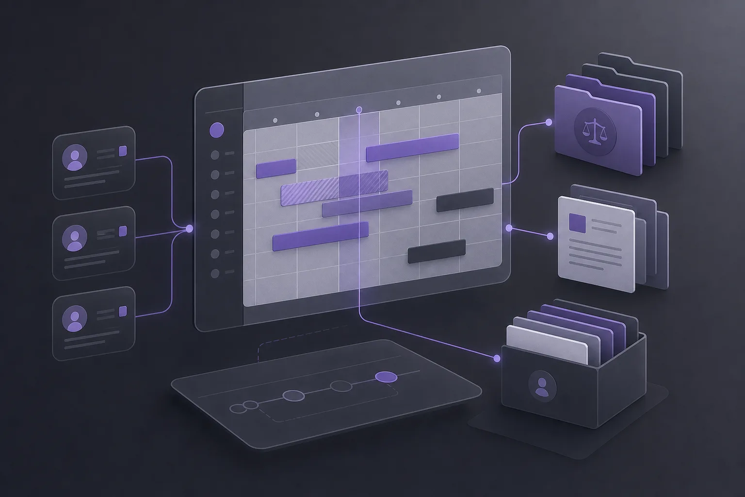 Illustration of reviewing overlapping appointments linked to case files in a digital law office