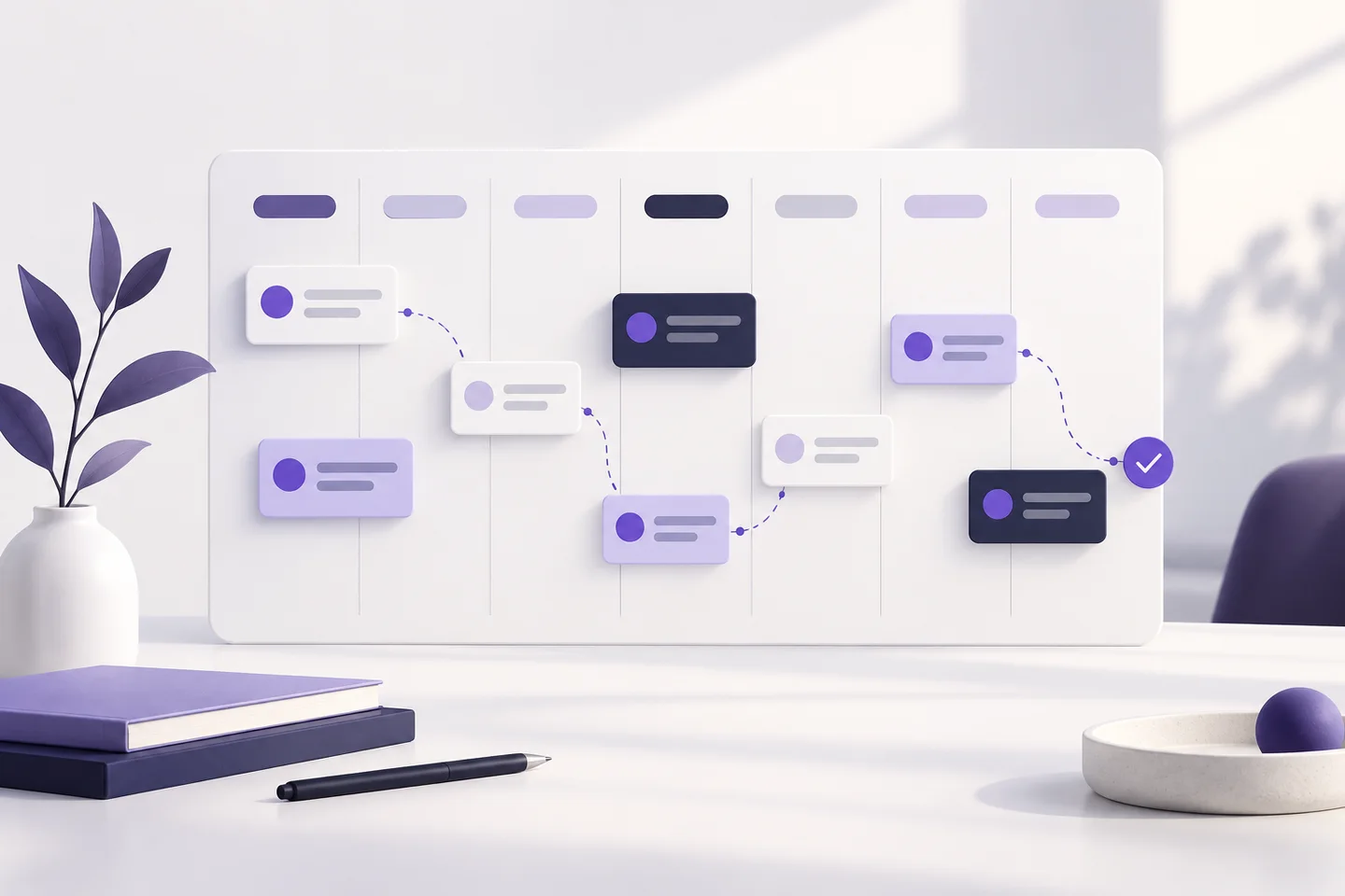 A weekly planning board with organized task cards